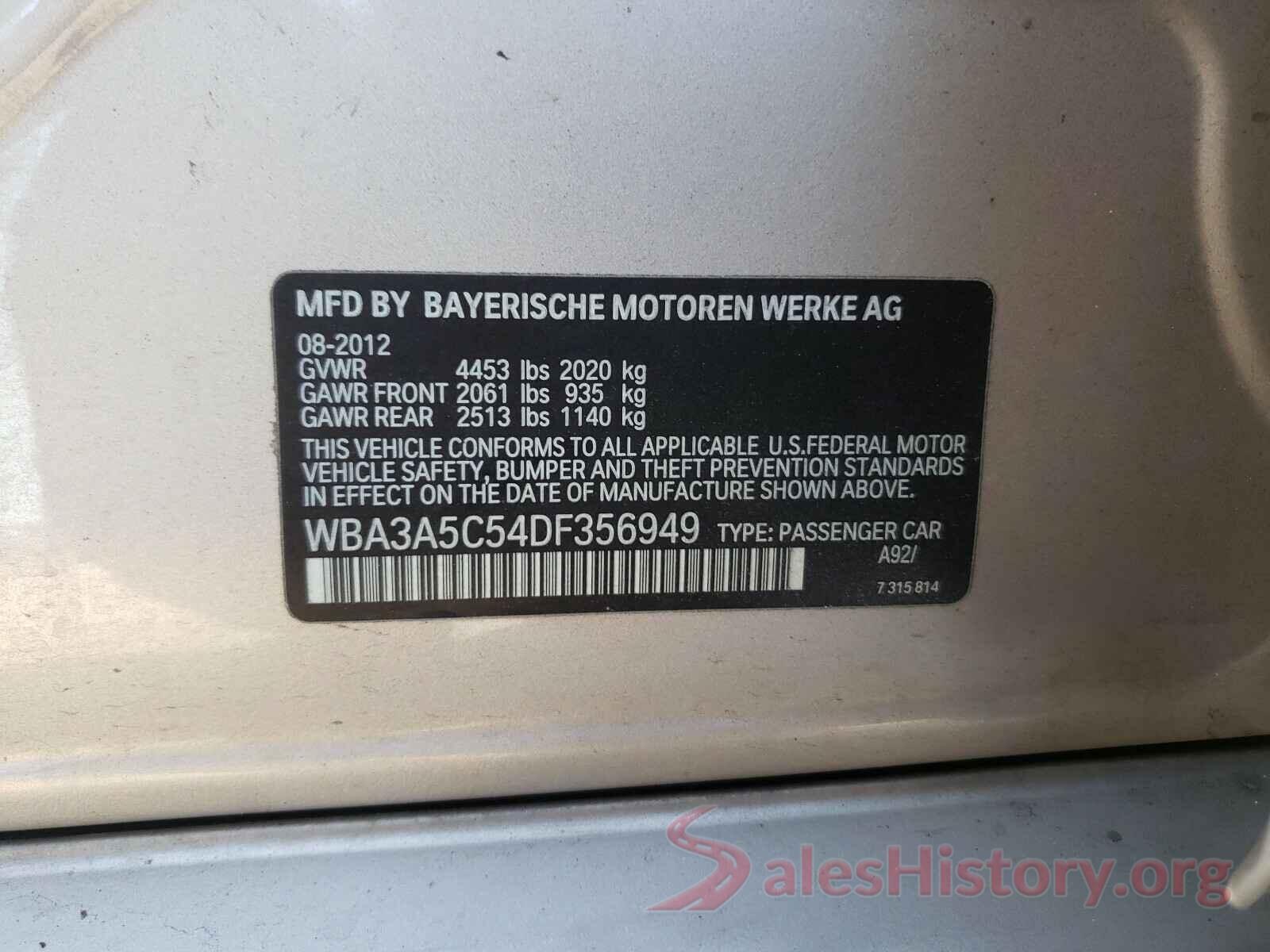 WBA3A5C54DF356949 2013 BMW 3 SERIES