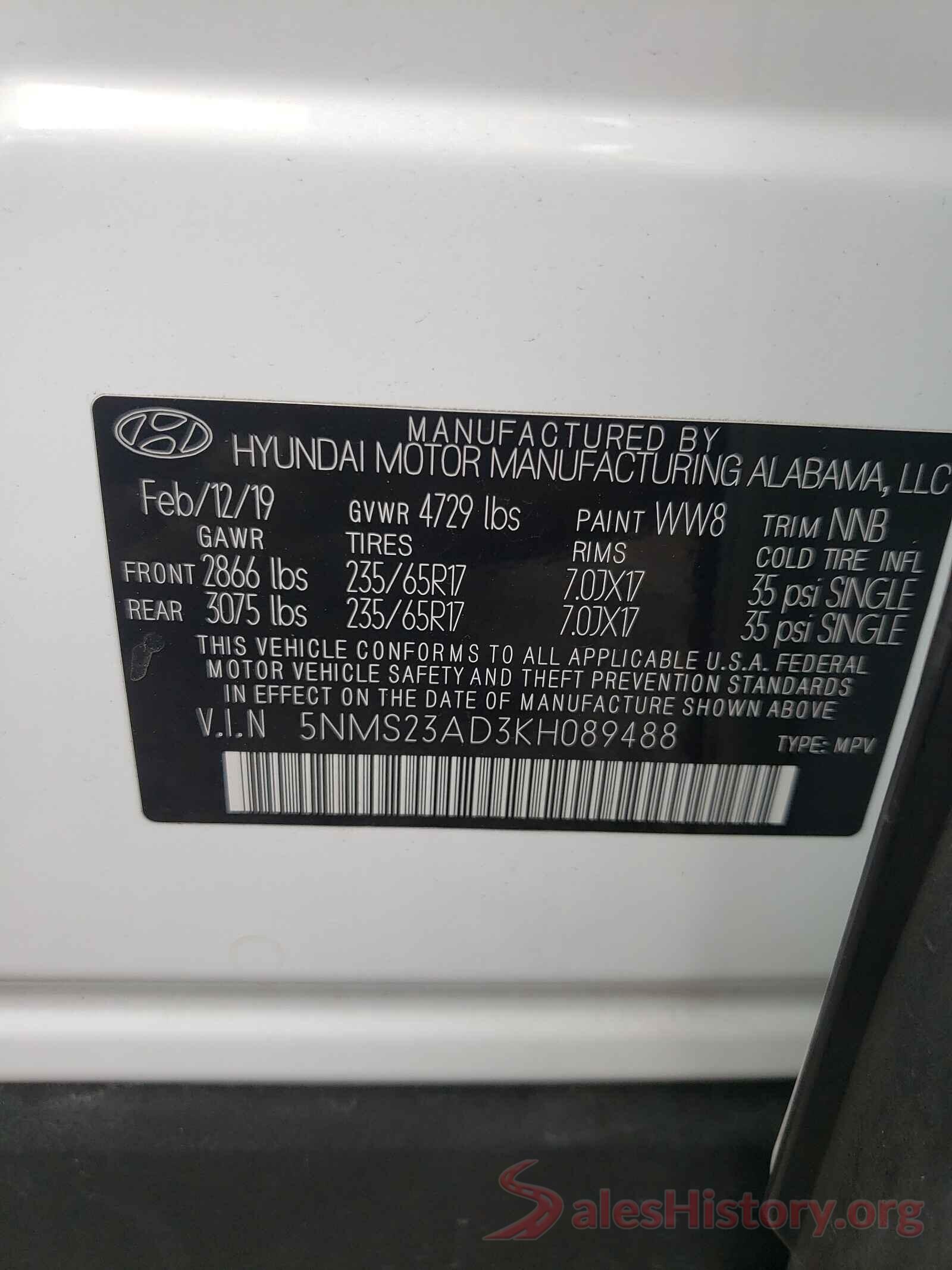 5NMS23AD3KH089488 2019 HYUNDAI SANTA FE