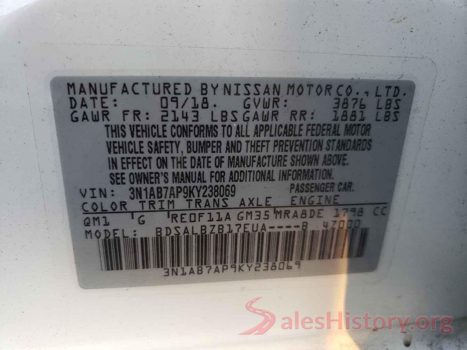 3N1AB7AP9KY238069 2019 NISSAN SENTRA