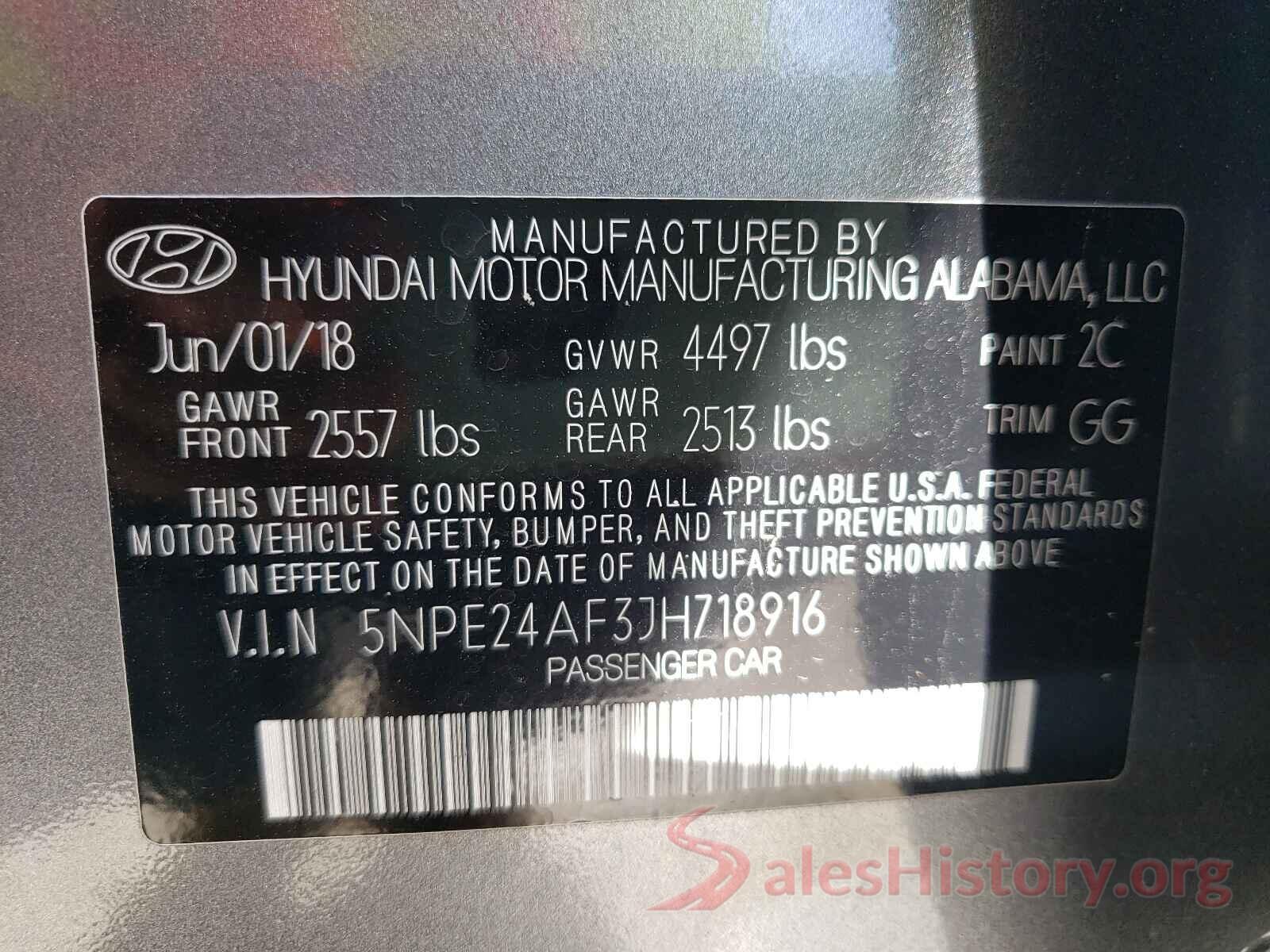 5NPE24AF3JH718916 2018 HYUNDAI SONATA