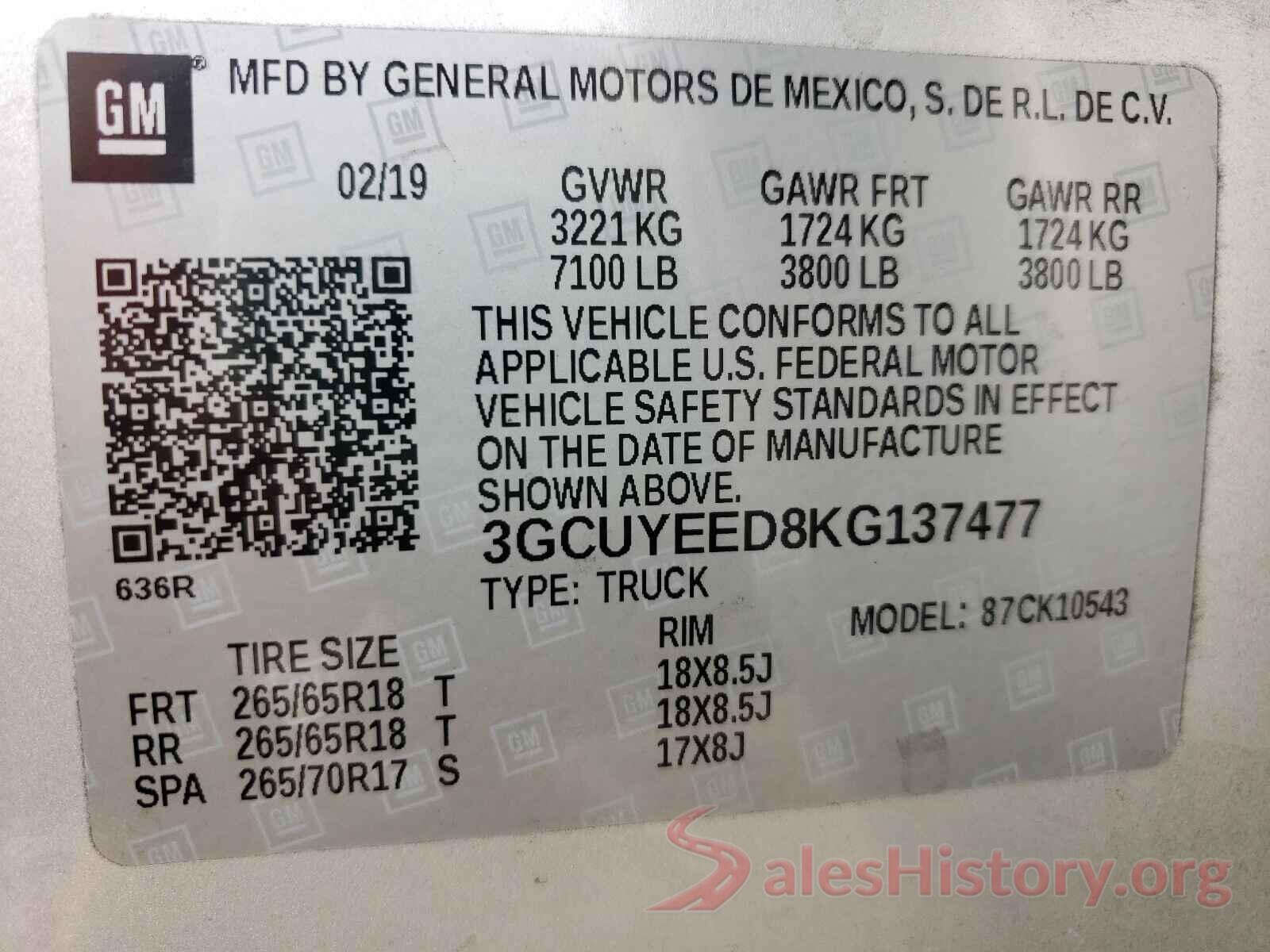 3GCUYEED8KG137477 2019 CHEVROLET SILVERADO