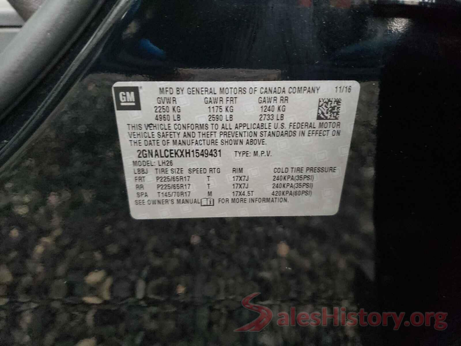 2GNALCEKXH1549431 2017 CHEVROLET EQUINOX