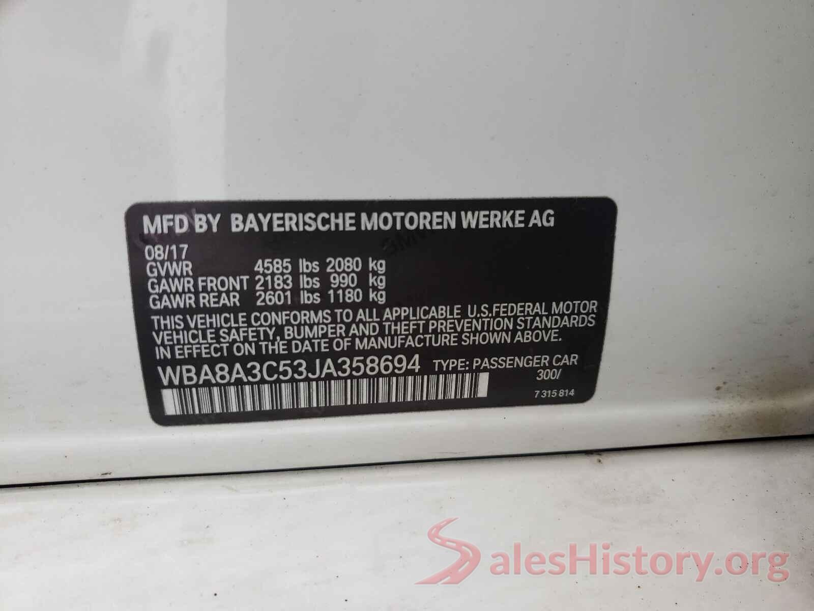 WBA8A3C53JA358694 2018 BMW 3 SERIES