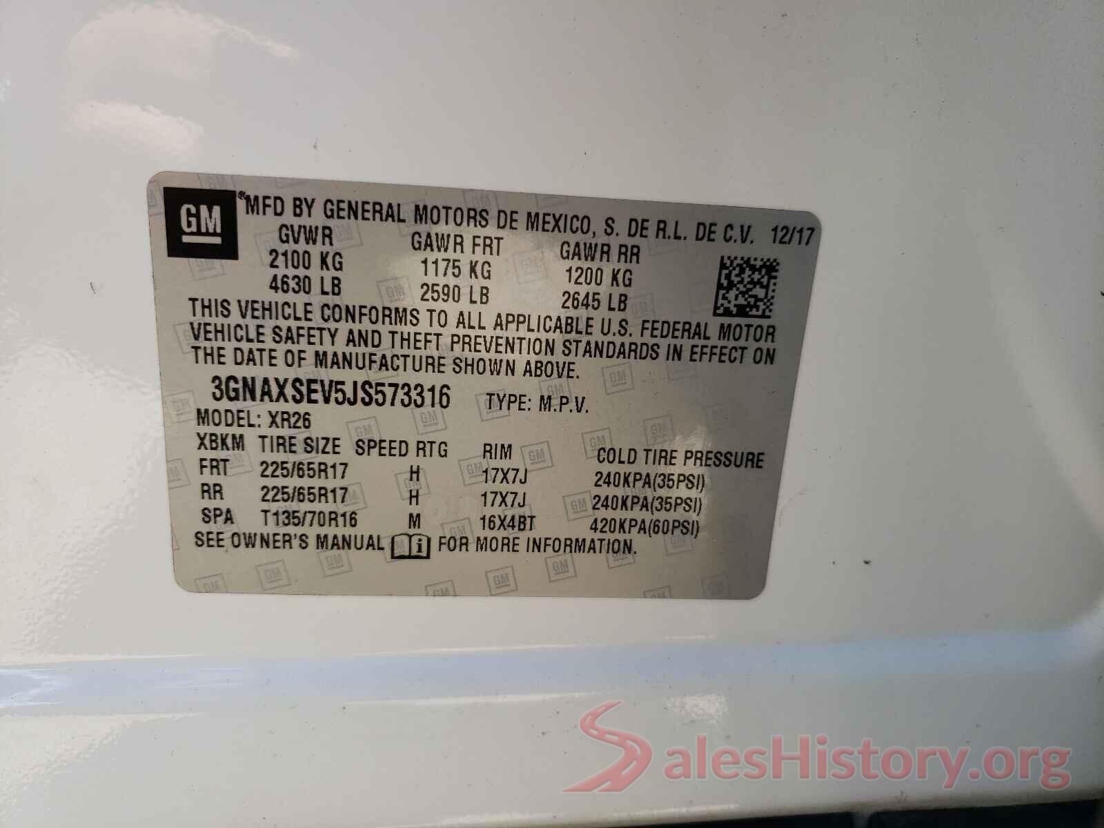 3GNAXSEV5JS573316 2018 CHEVROLET EQUINOX