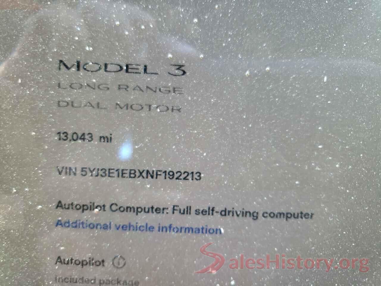 5YJ3E1EBXNF192213 2022 TESLA MODEL 3