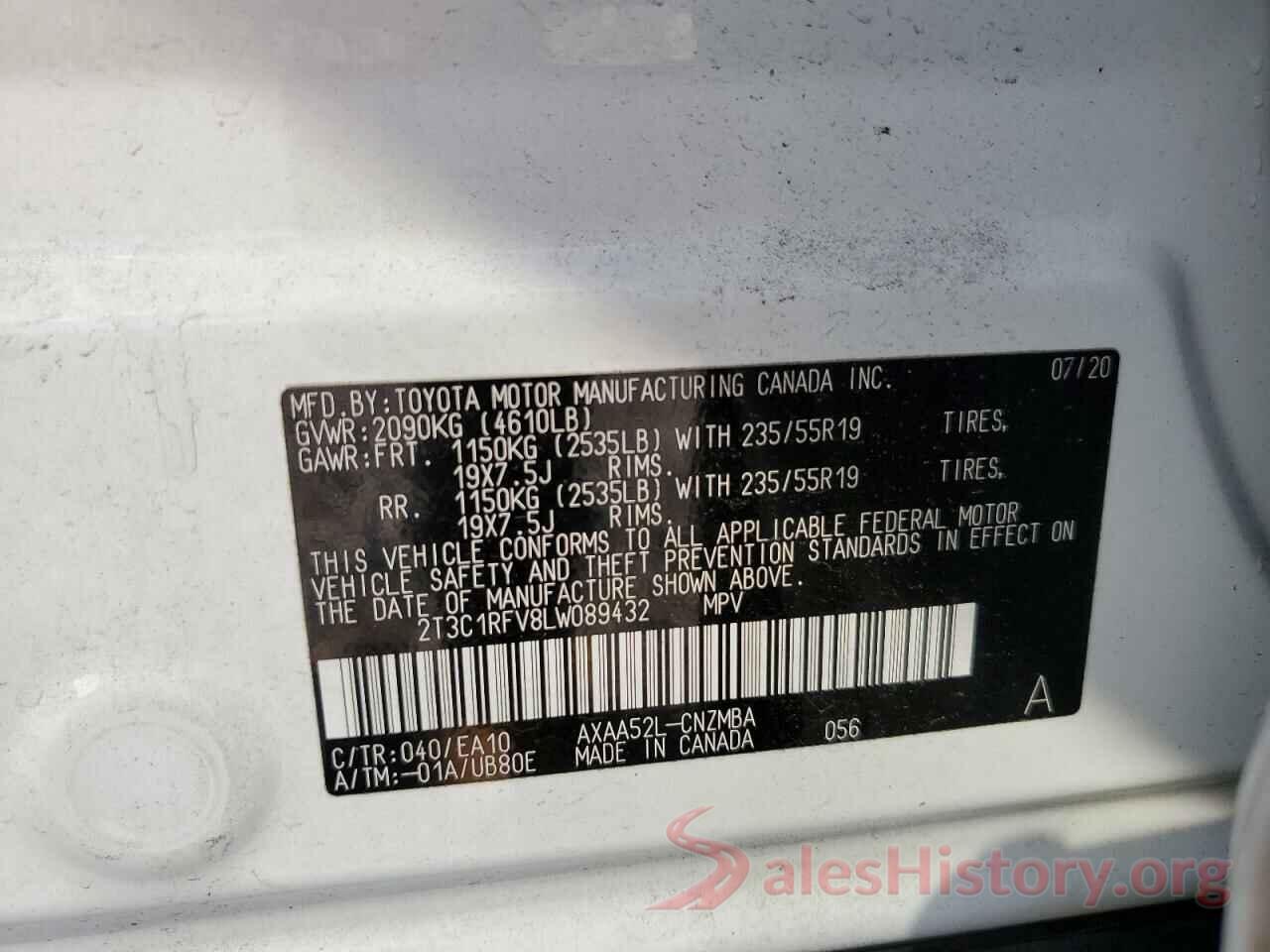 2T3C1RFV8LW089432 2020 TOYOTA RAV4