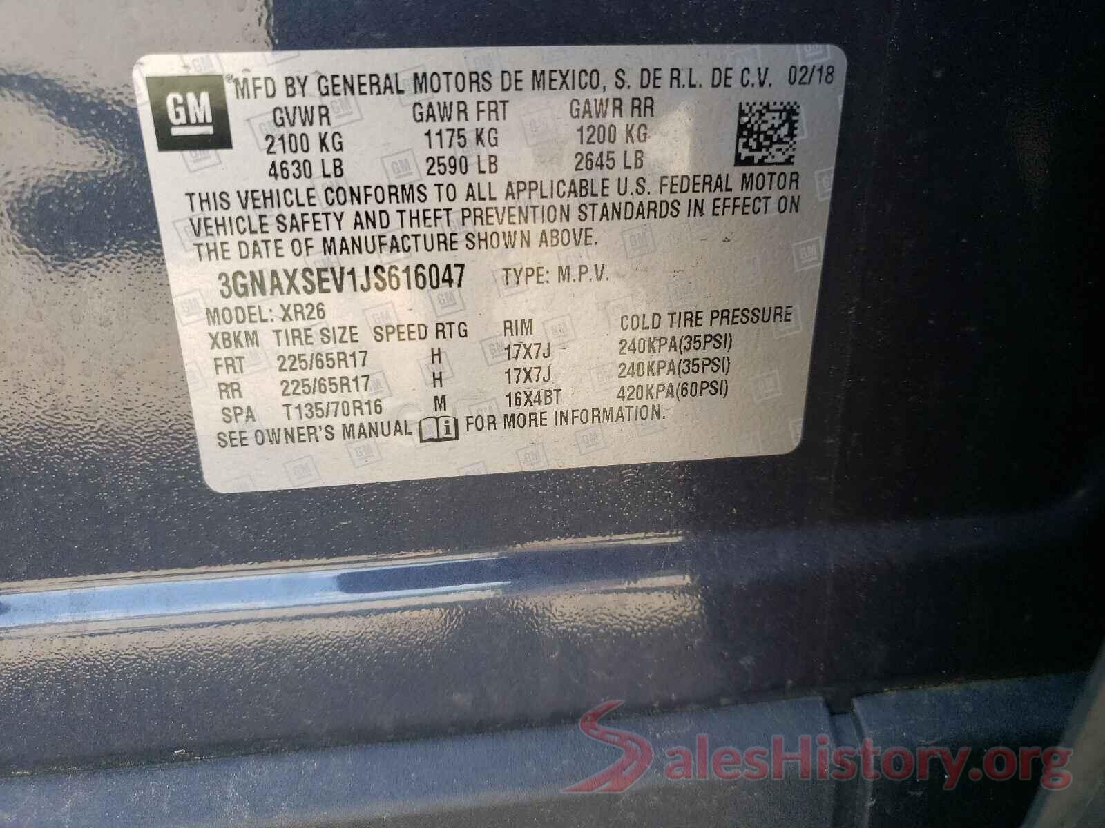 3GNAXSEV1JS616047 2018 CHEVROLET EQUINOX