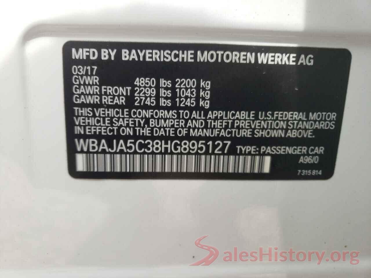 WBAJA5C38HG895127 2017 BMW 5 SERIES