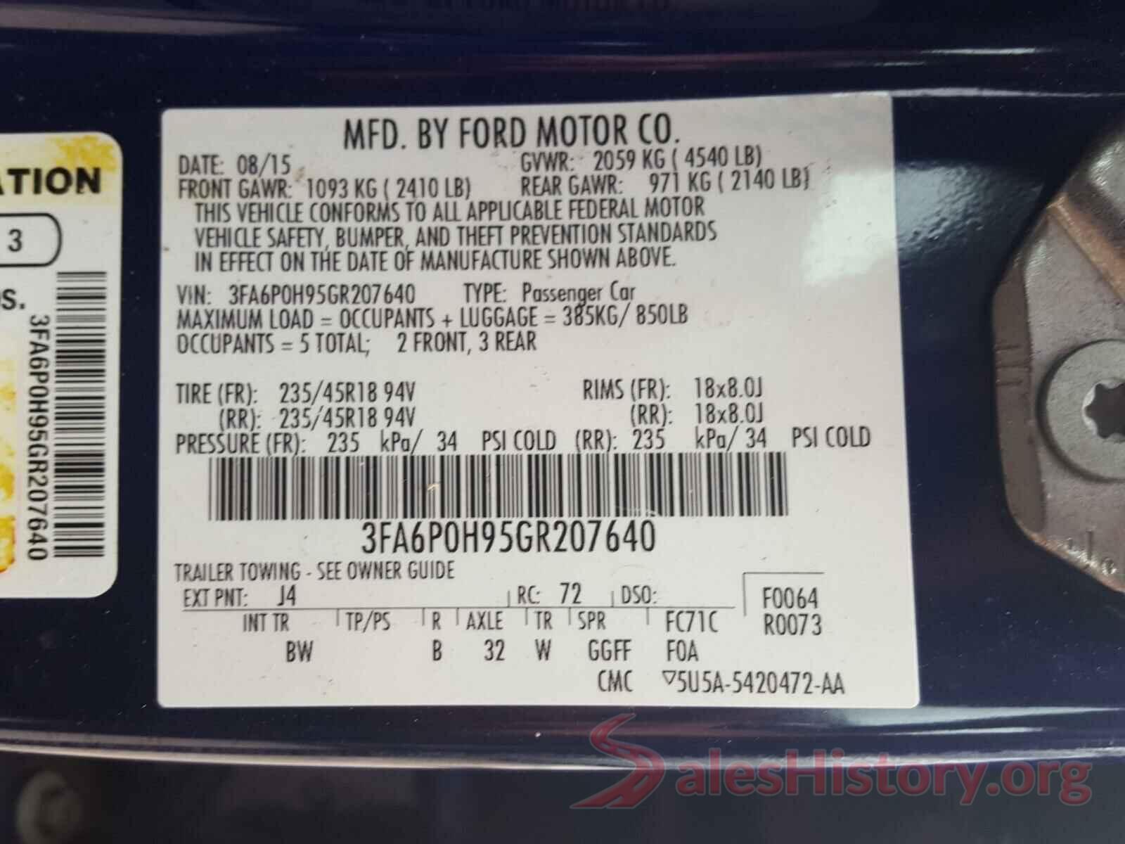 3FA6P0H95GR207640 2016 FORD FUSION