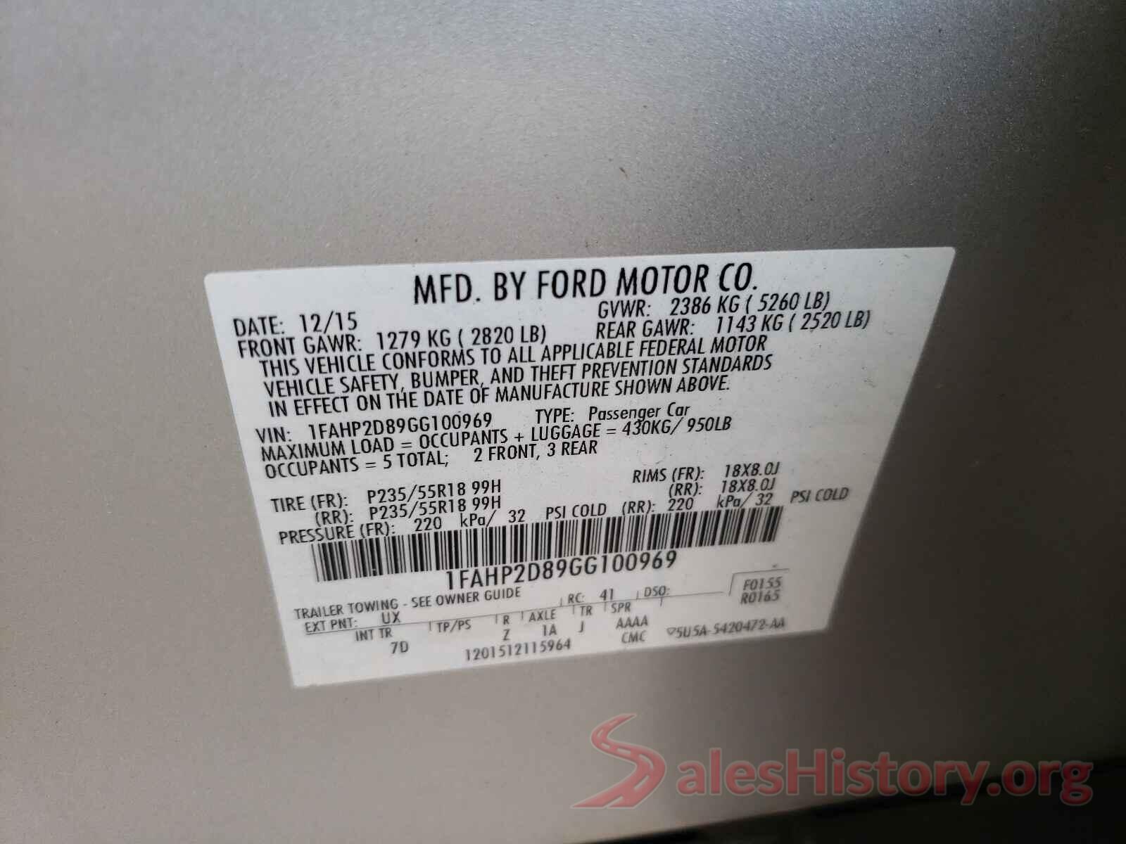 1FAHP2D89GG100969 2016 FORD TAURUS