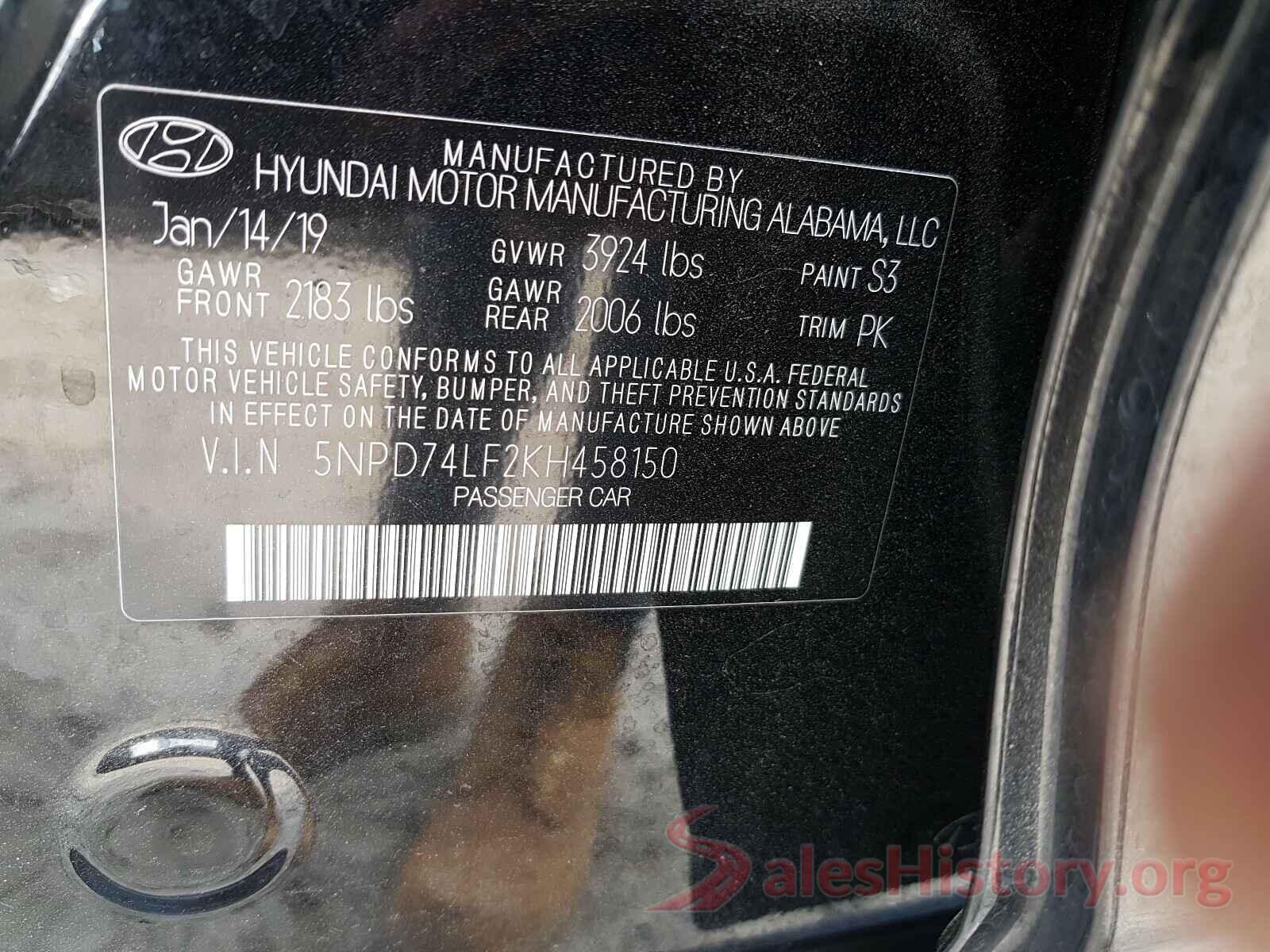 5NPD74LF2KH458150 2019 HYUNDAI ELANTRA