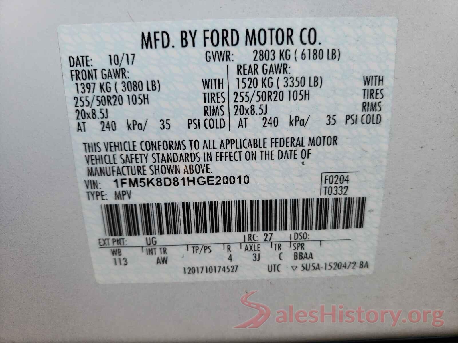 1FM5K8D81HGE20010 2017 FORD EXPLORER