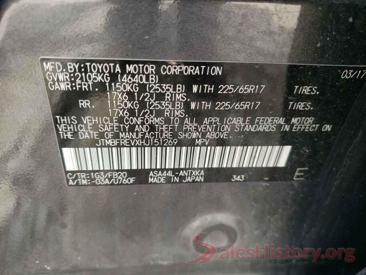 JTMBFREVXHJ151269 2017 TOYOTA RAV4