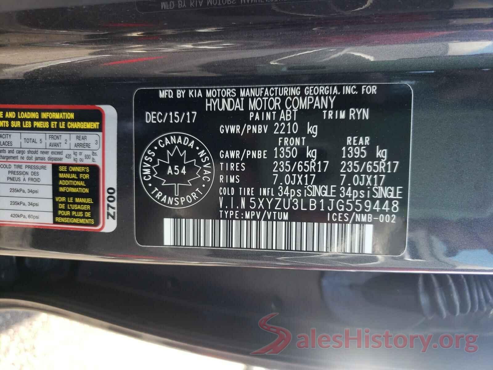 5XYZU3LB1JG559448 2018 HYUNDAI SANTA FE