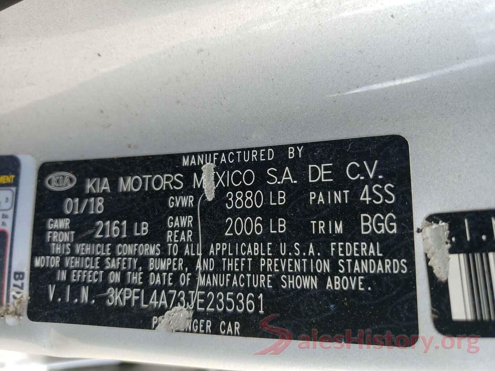 3KPFL4A73JE235361 2018 KIA FORTE