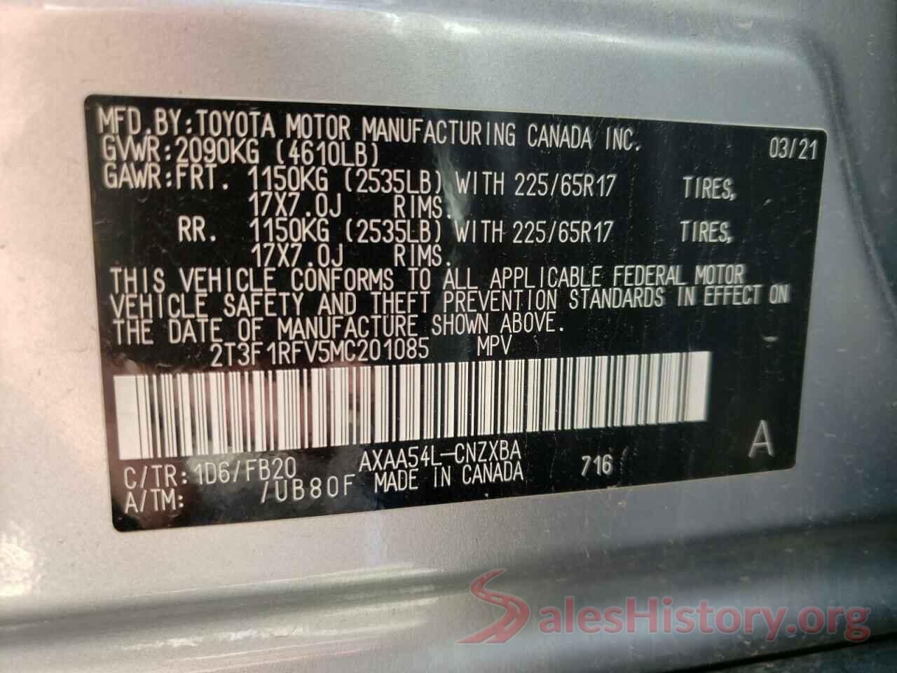 2T3F1RFV5MC201085 2021 TOYOTA RAV4