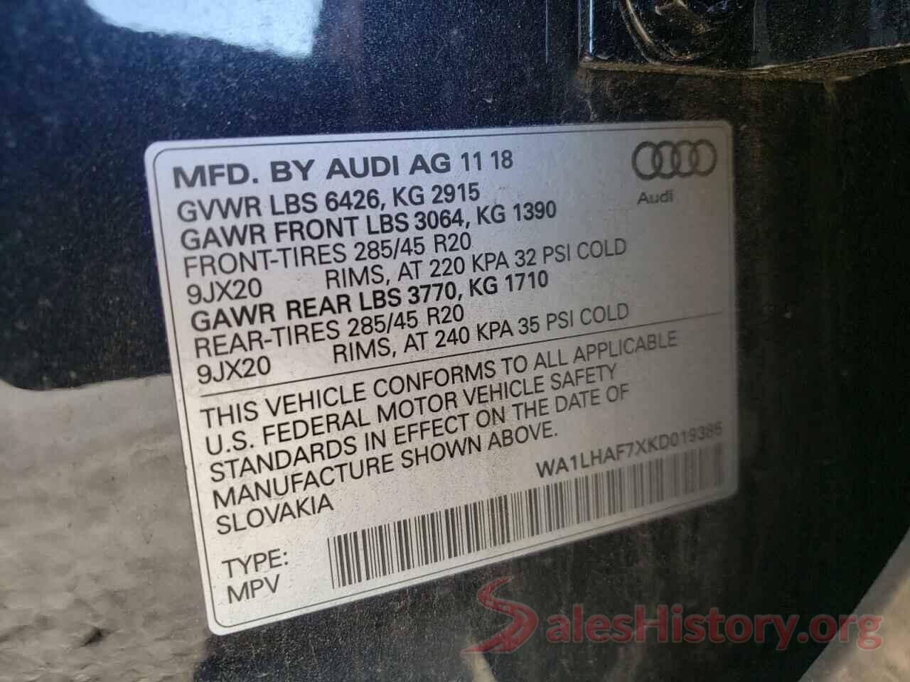 WA1LHAF7XKD019385 2019 AUDI Q7