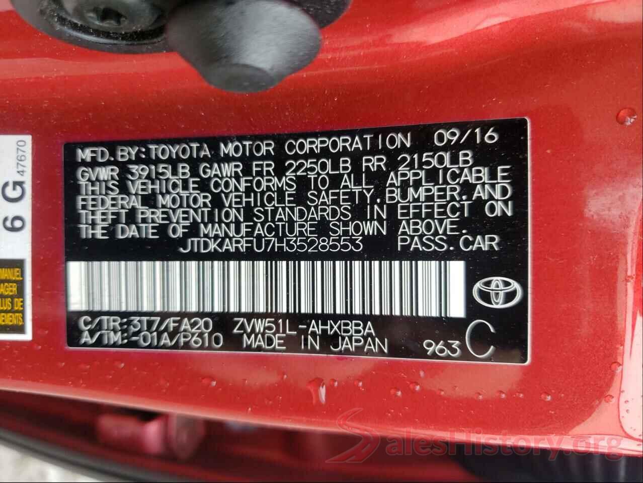 JTDKARFU7H3528553 2017 TOYOTA PRIUS