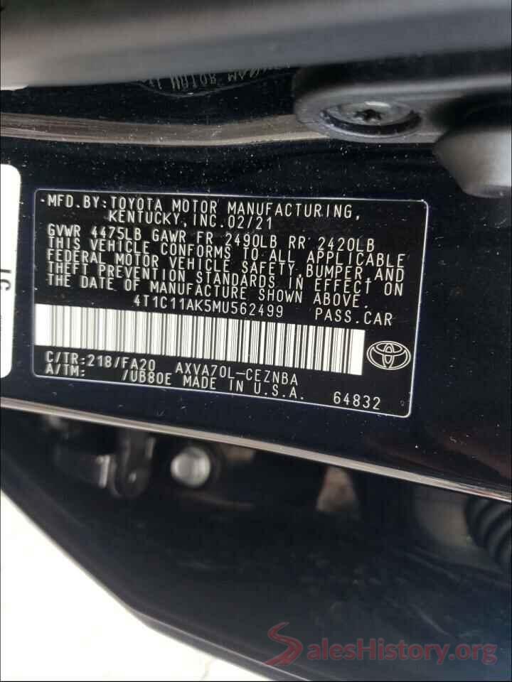 4T1C11AK5MU562499 2021 TOYOTA CAMRY