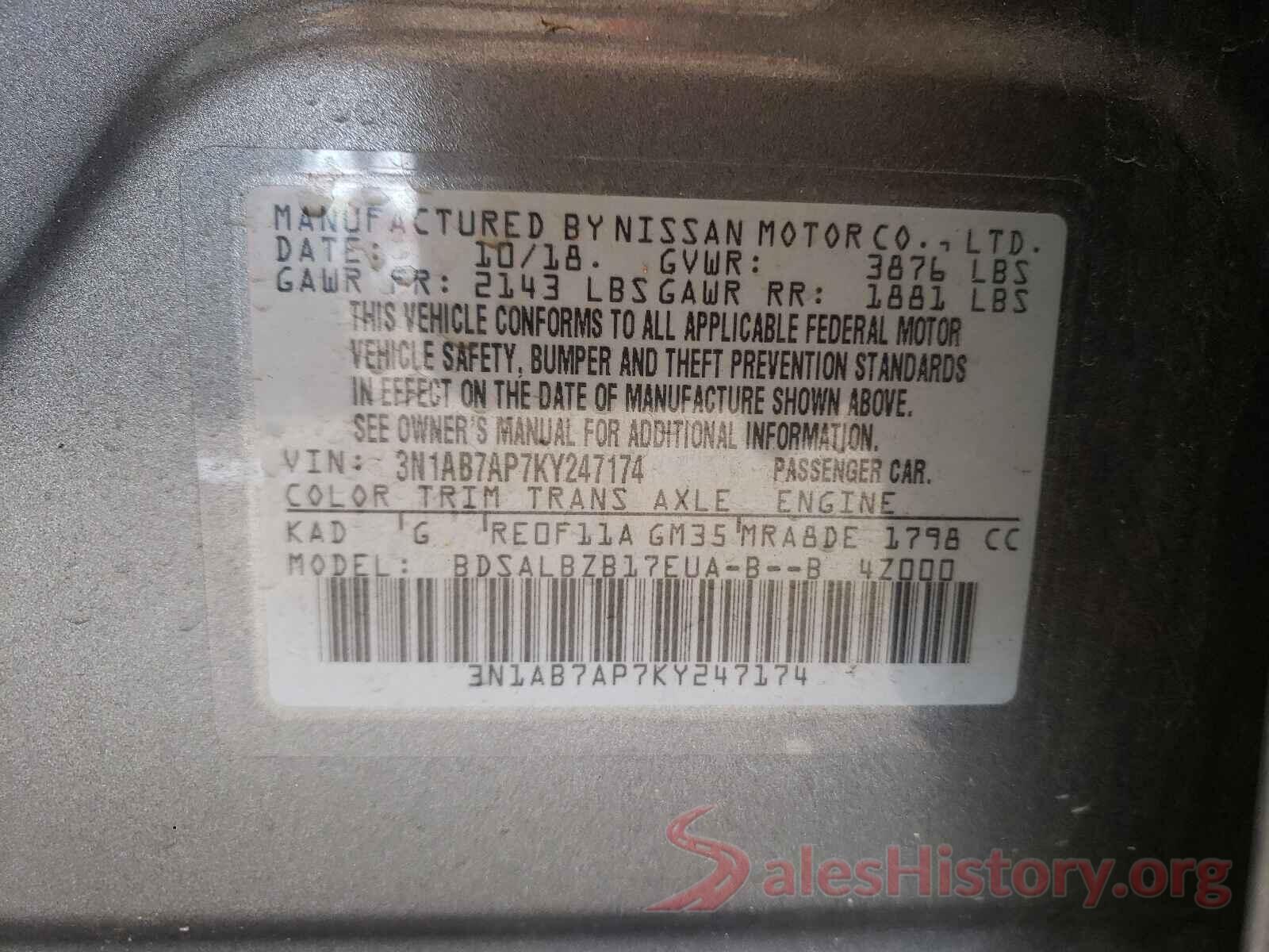 3N1AB7AP7KY247174 2019 NISSAN SENTRA