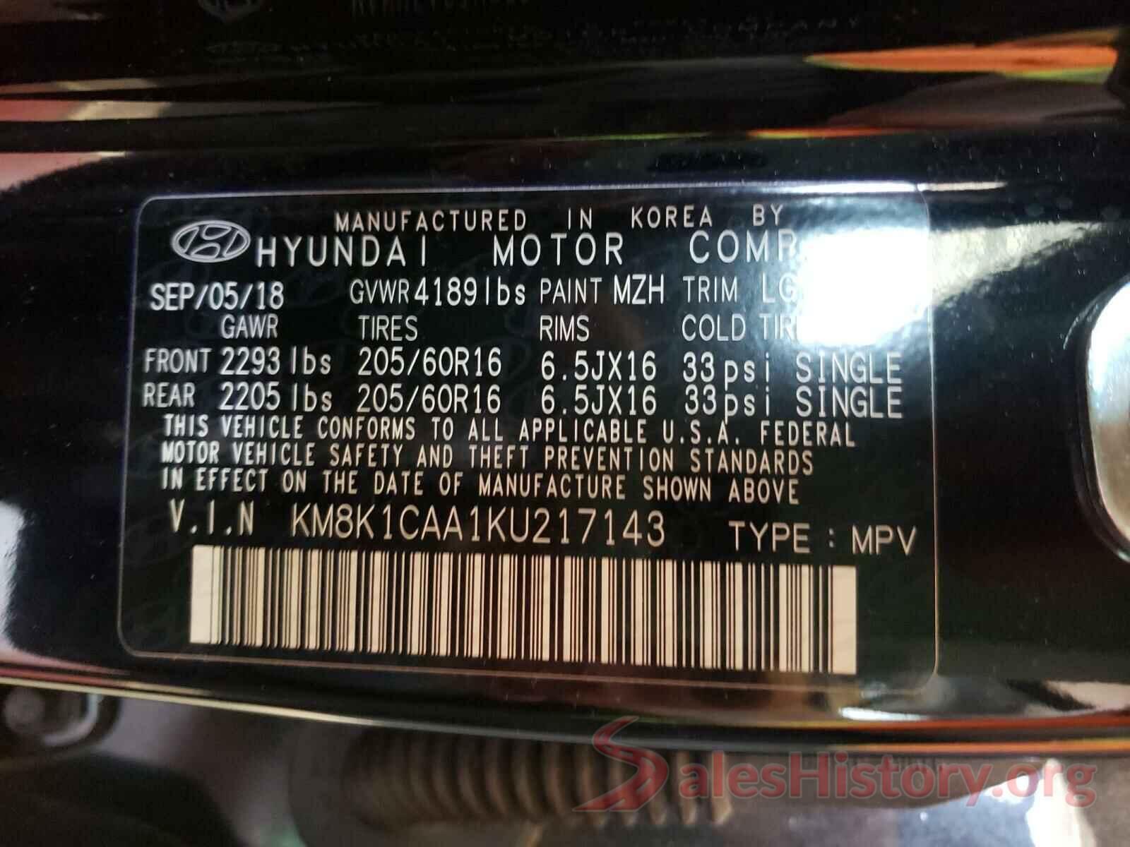 KM8K1CAA1KU217143 2019 HYUNDAI KONA