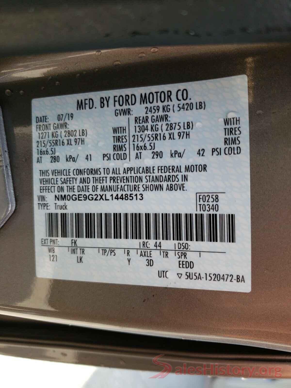 NM0GE9G2XL1448513 2020 FORD TRANSIT CO