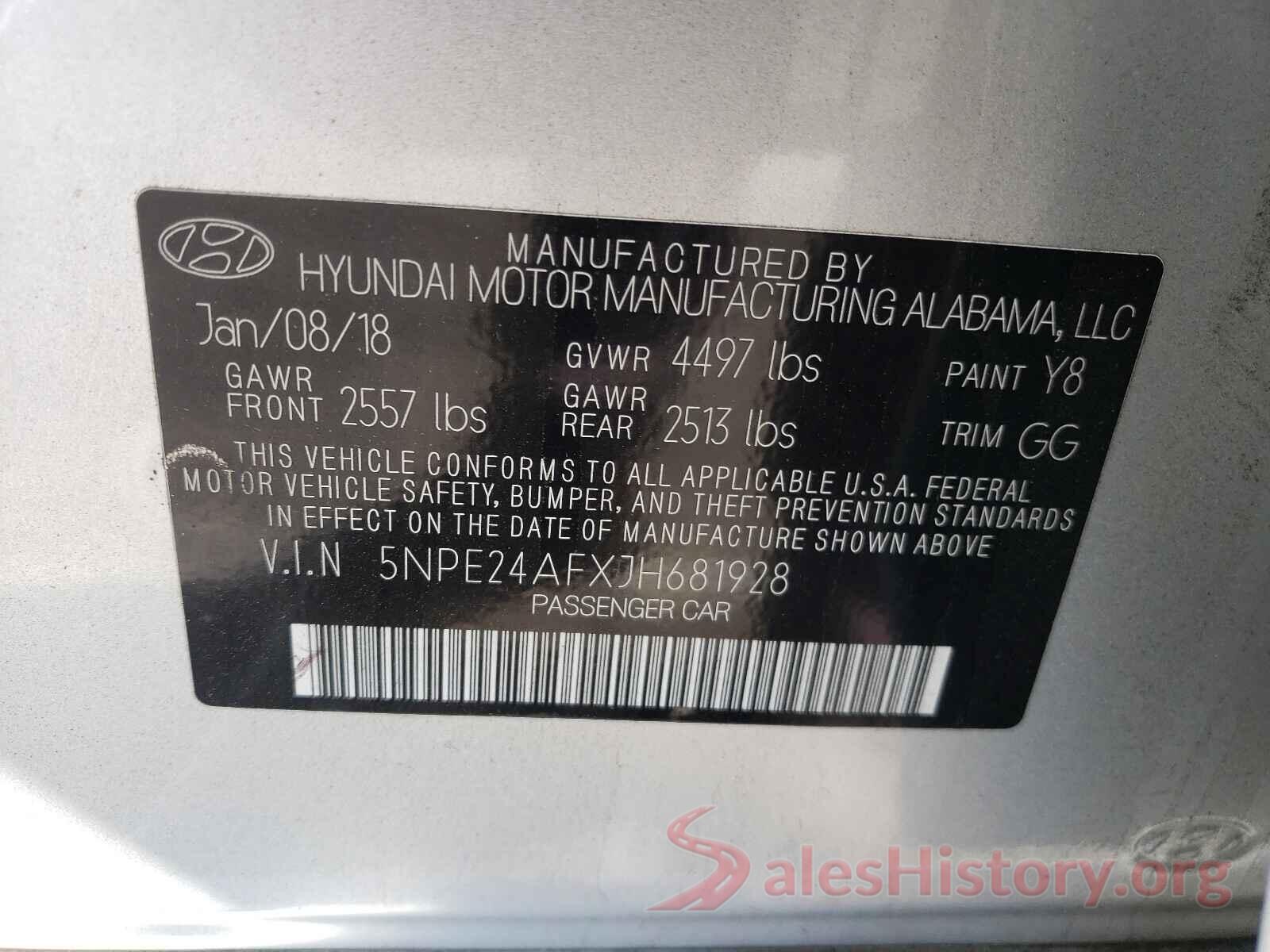 5NPE24AFXJH681928 2018 HYUNDAI SONATA