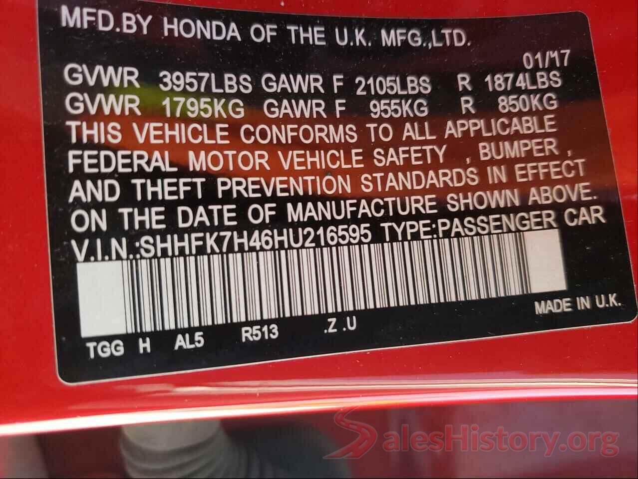 SHHFK7H46HU216595 2017 HONDA CIVIC