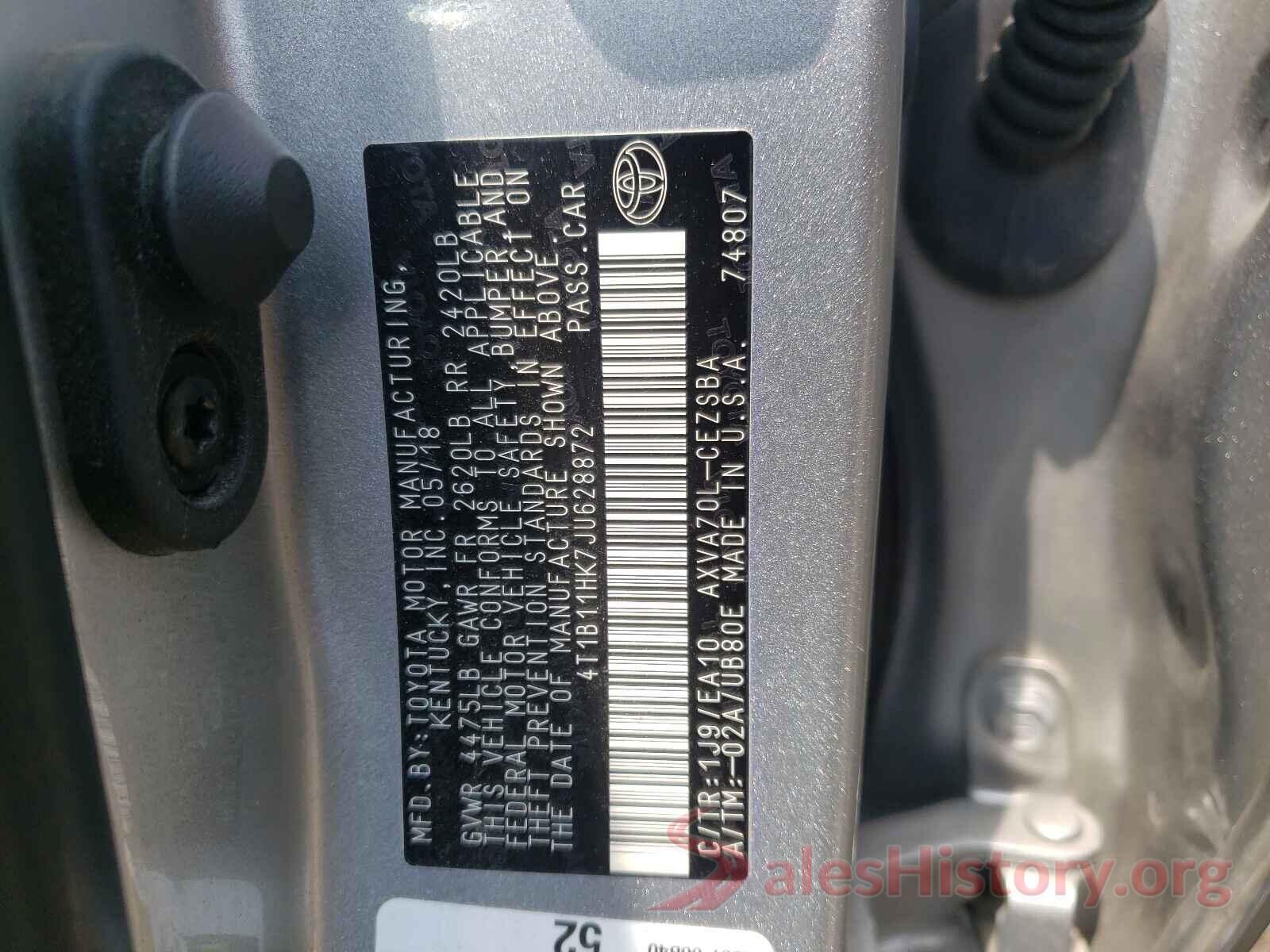 4T1B11HK7JU628872 2018 TOYOTA CAMRY