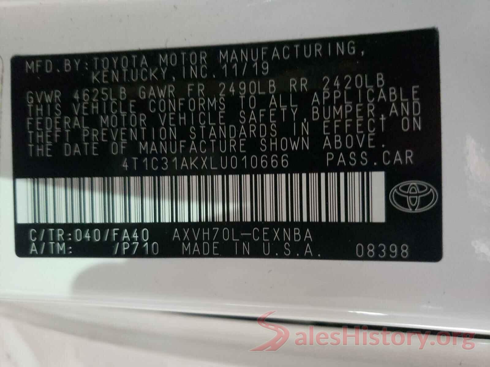 4T1C31AKXLU010666 2020 TOYOTA CAMRY