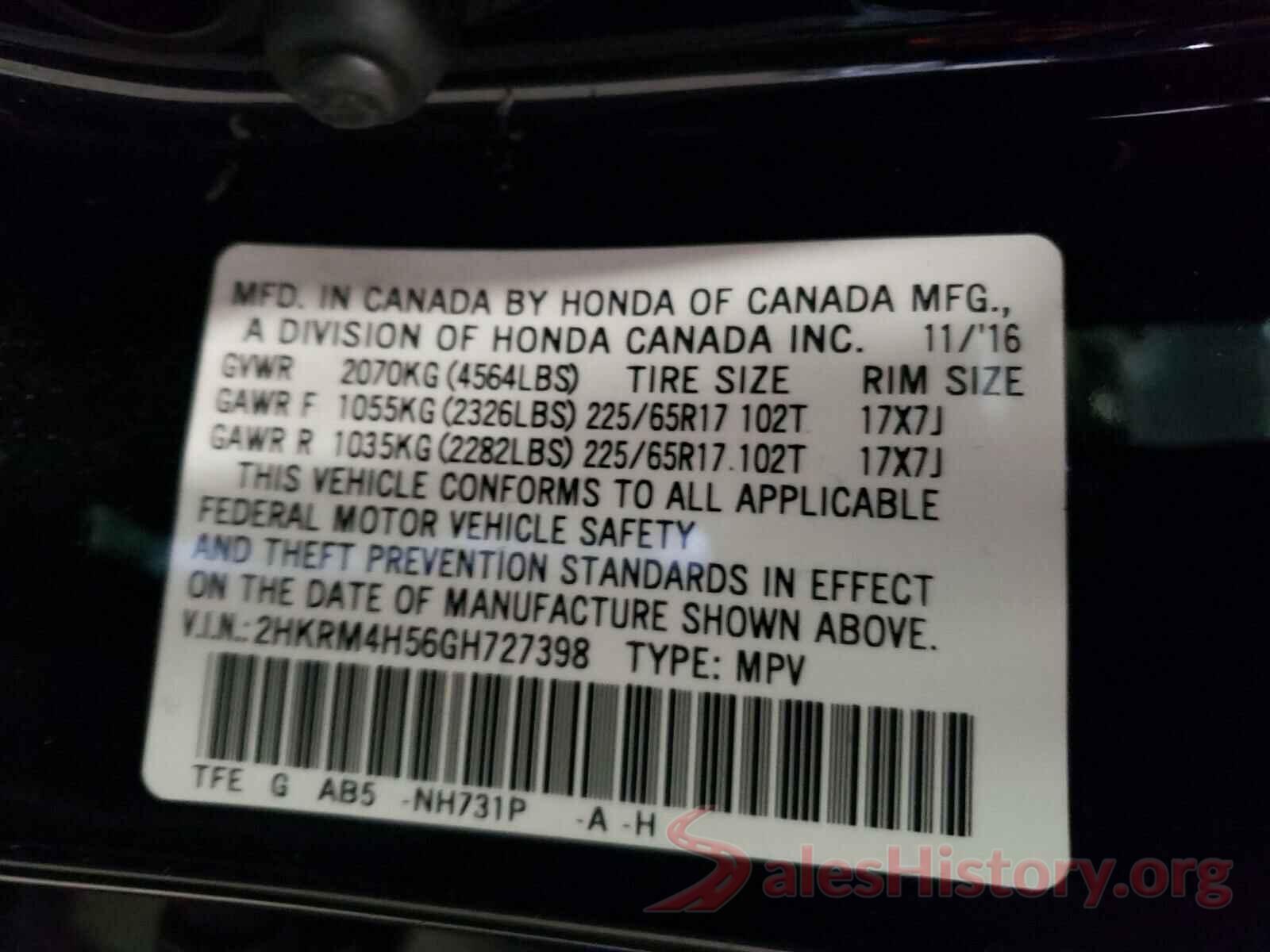 2HKRM4H56GH727398 2016 HONDA CRV