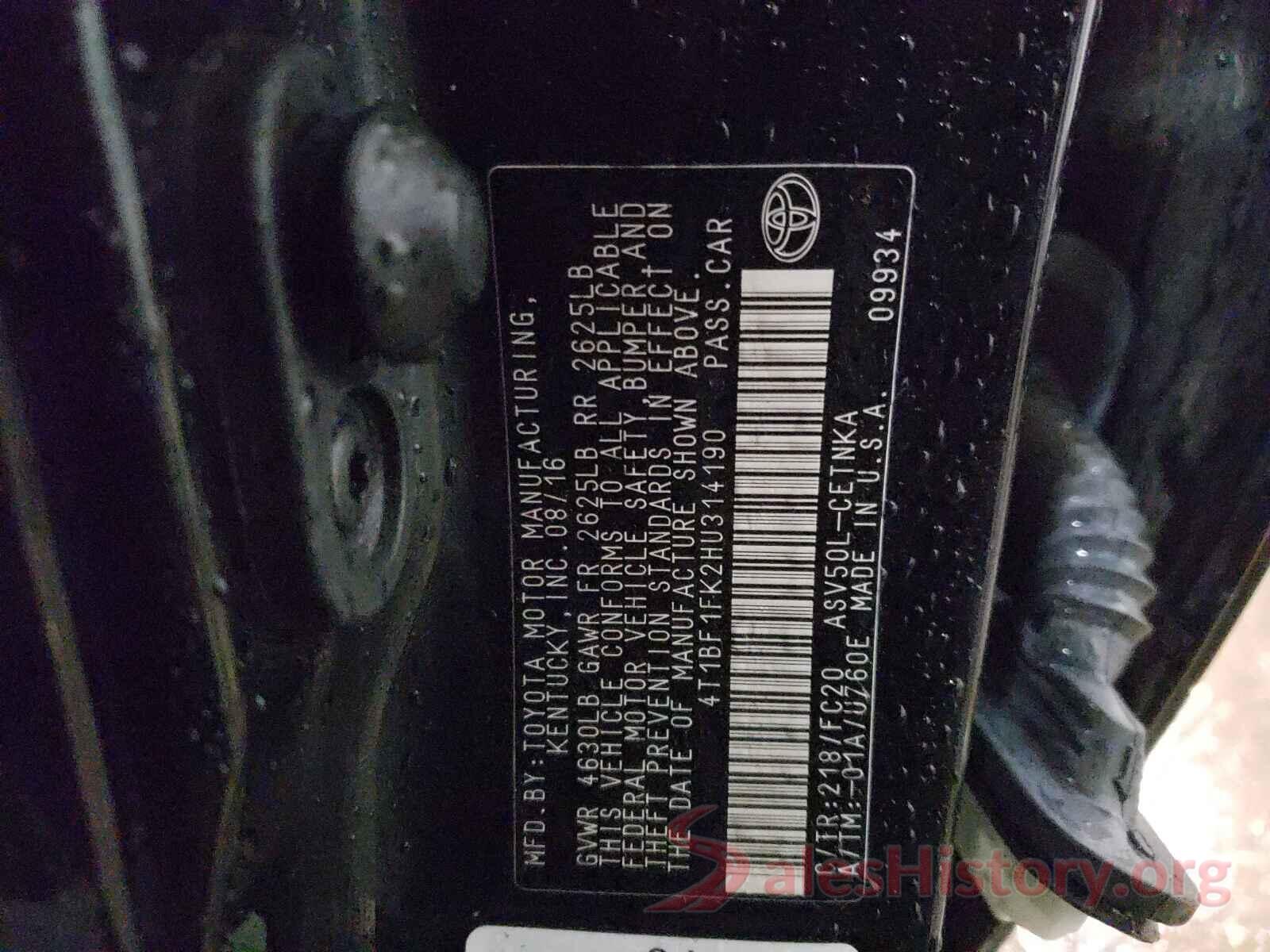 4T1BF1FK2HU314190 2017 TOYOTA CAMRY