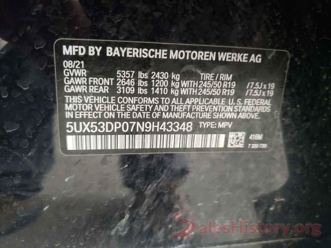 5UX53DP07N9H43348 2022 BMW X3