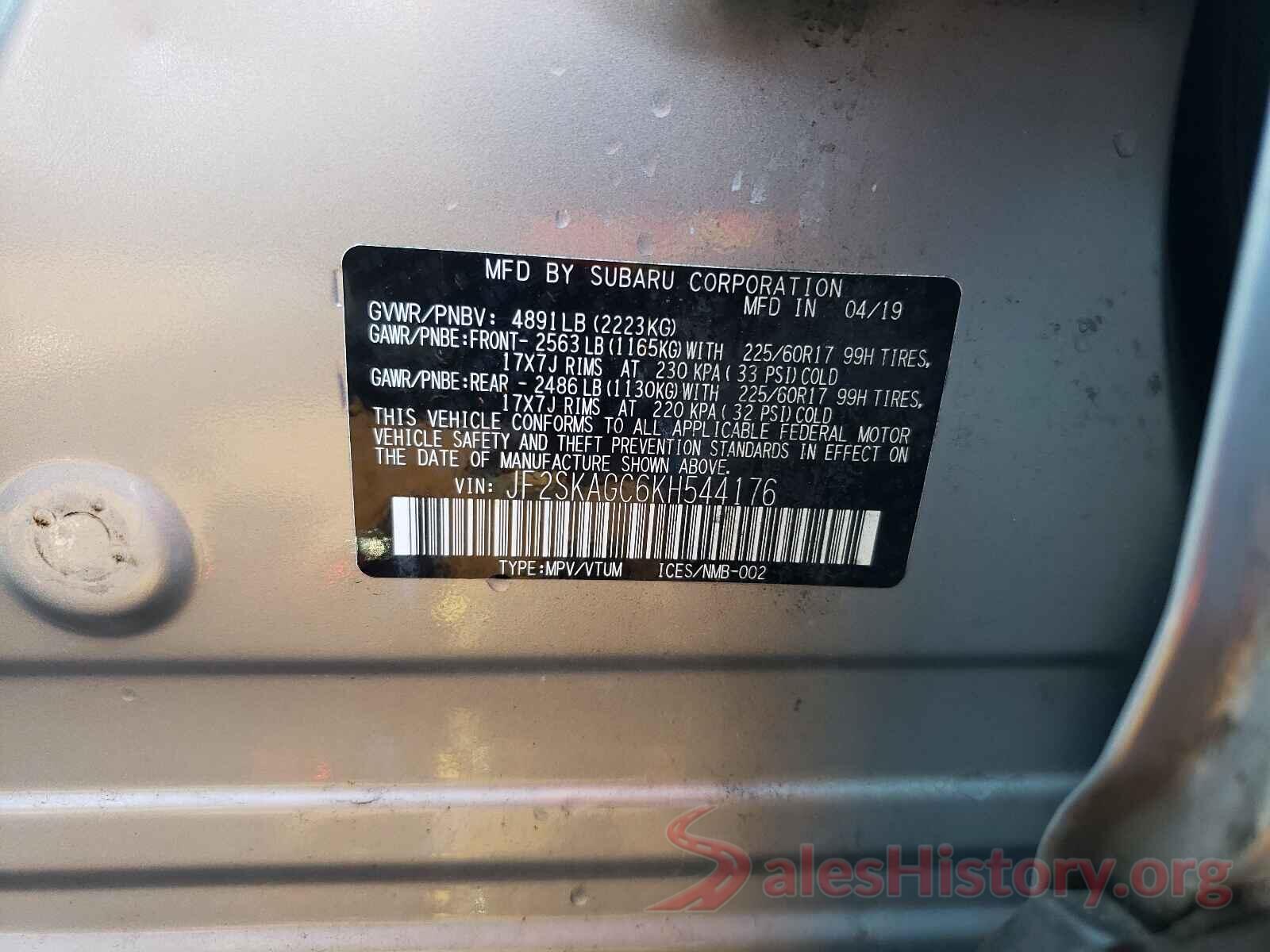 JF2SKAGC6KH544176 2019 SUBARU FORESTER