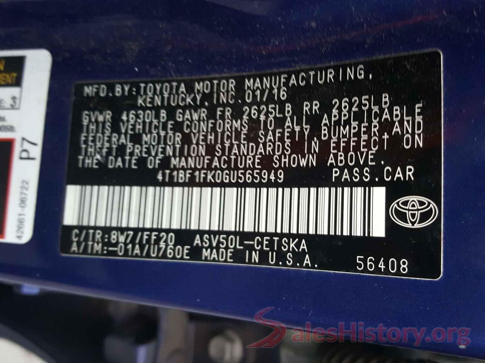 4T1BF1FK0GU565949 2016 TOYOTA CAMRY