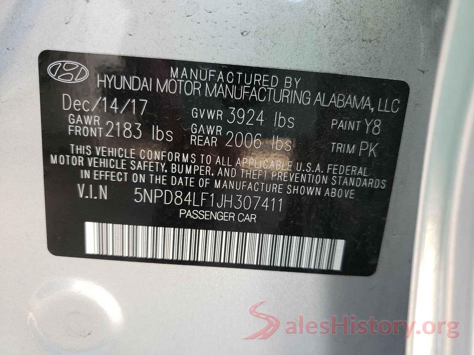 5NPD84LF1JH307411 2018 HYUNDAI ELANTRA