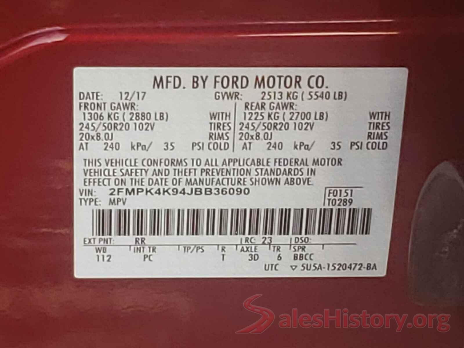 2FMPK4K94JBB36090 2018 FORD EDGE