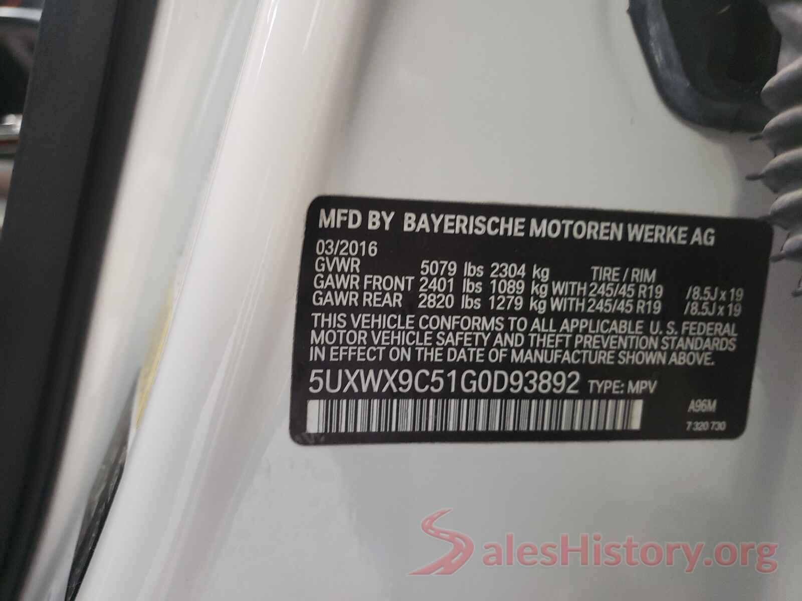 5UXWX9C51G0D93892 2016 BMW X3