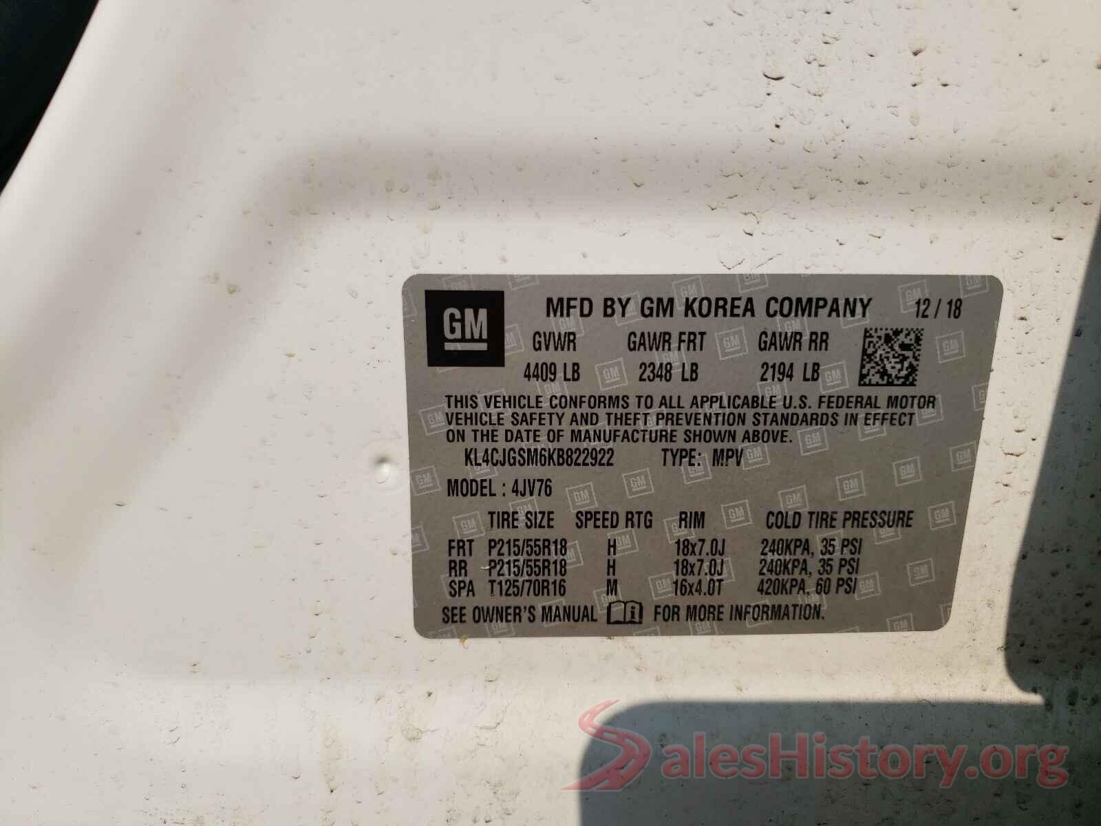 KL4CJGSM6KB822922 2019 BUICK ENCORE