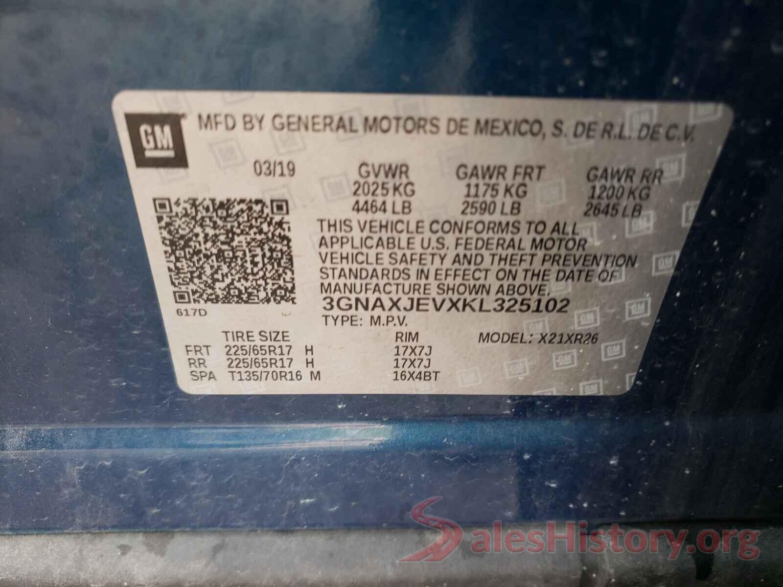 3GNAXJEVXKL325102 2019 CHEVROLET EQUINOX