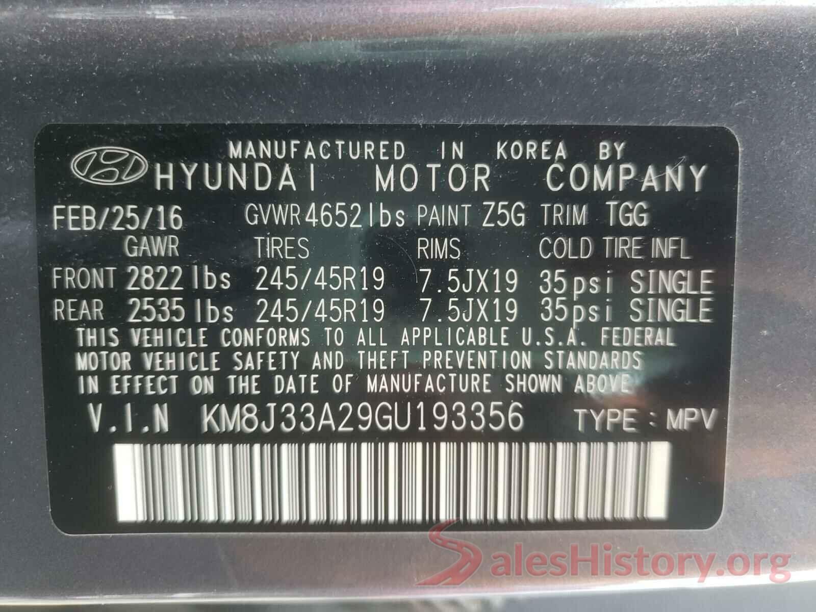 KM8J33A29GU193356 2016 HYUNDAI TUCSON