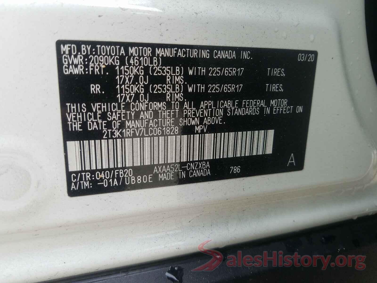 2T3K1RFV7LC061828 2020 TOYOTA RAV4