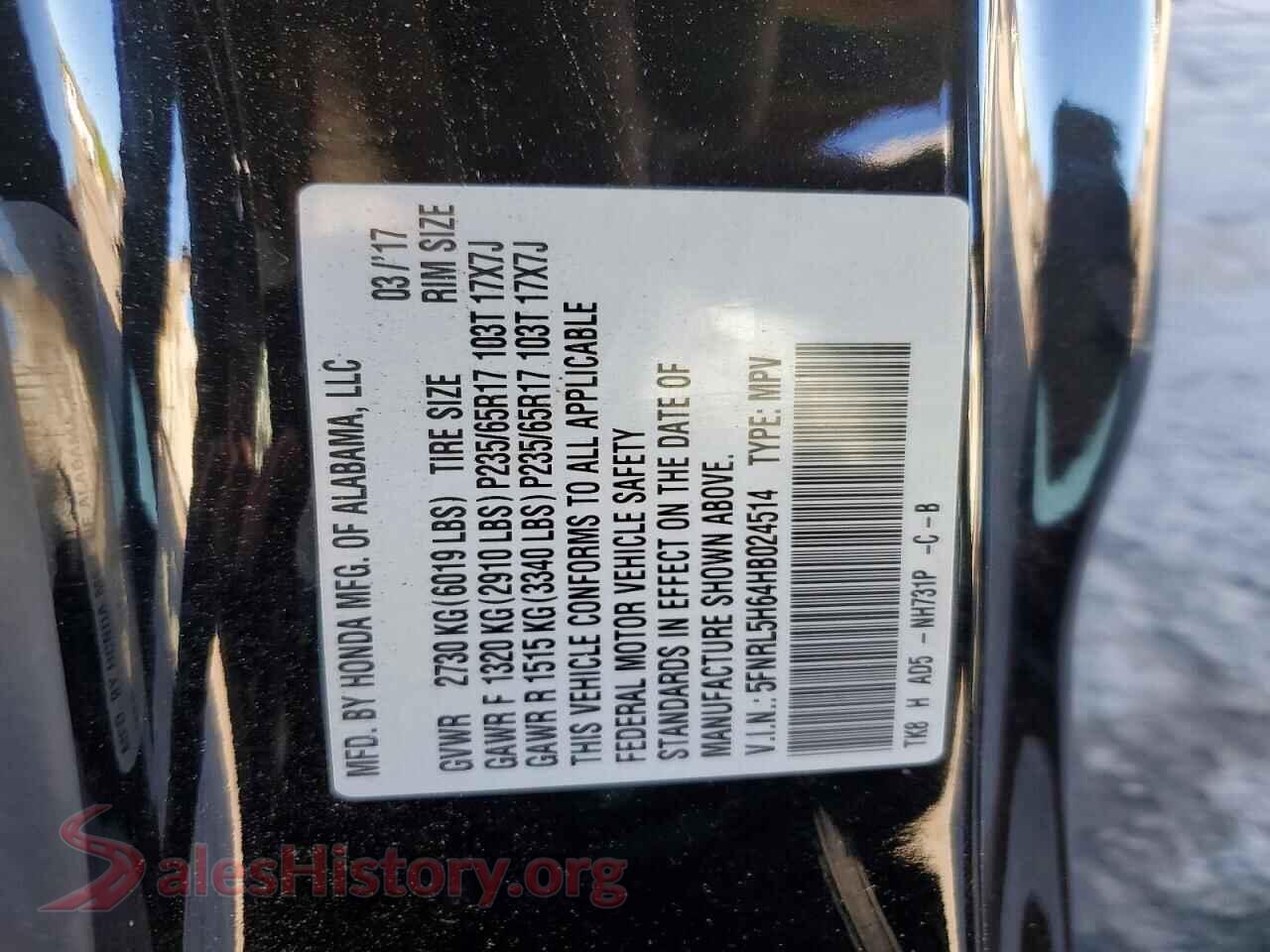 2017 HONDA ODYSSEY VIN 5FNRL5H64HB024514, damage close-up
