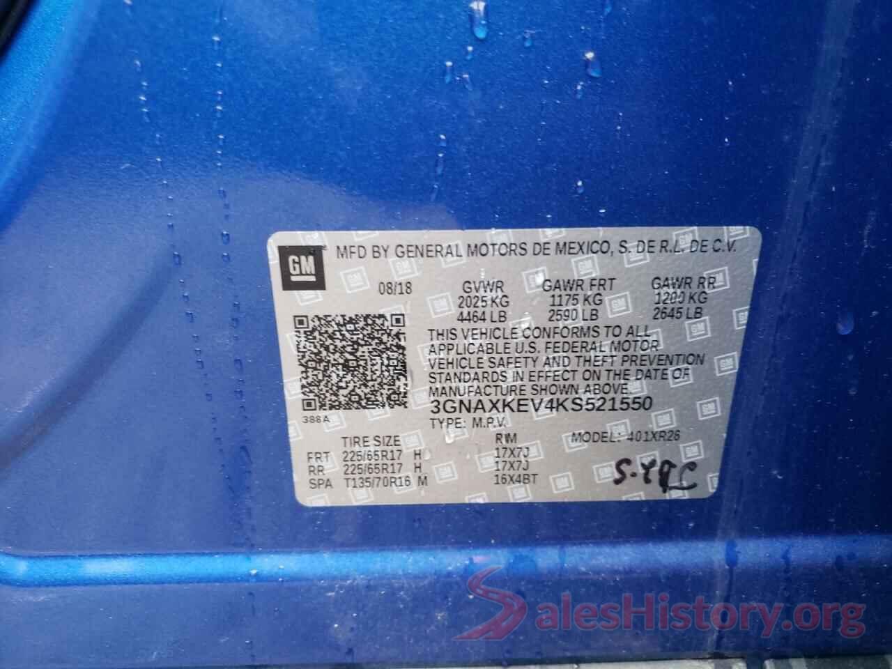 3GNAXKEV4KS521550 2019 CHEVROLET EQUINOX