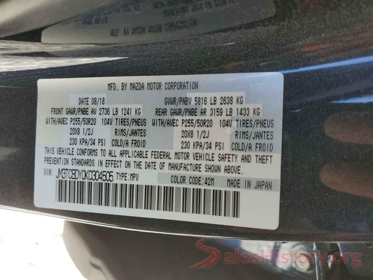 JM3TCBDY0K0304505 2019 MAZDA CX-9