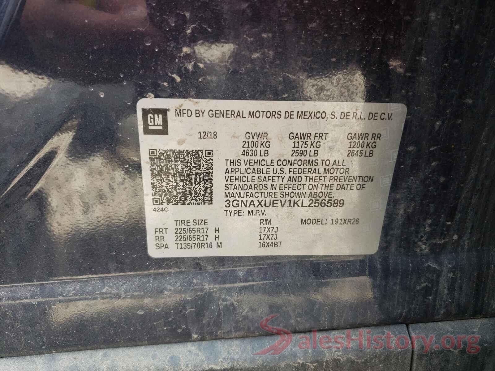 3GNAXUEV1KL256589 2019 CHEVROLET EQUINOX