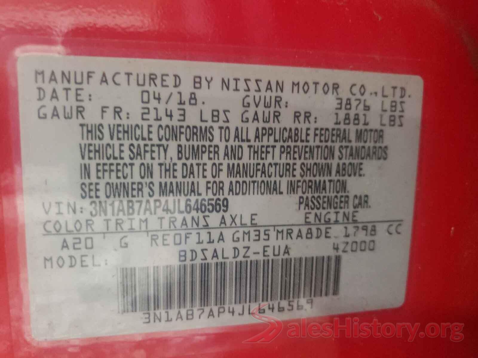 3N1AB7AP4JL646569 2018 NISSAN SENTRA