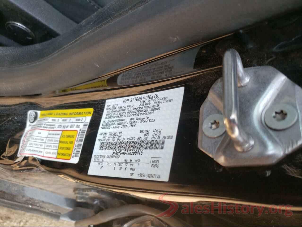 3FA6P0HD7JR260416 2018 FORD FUSION