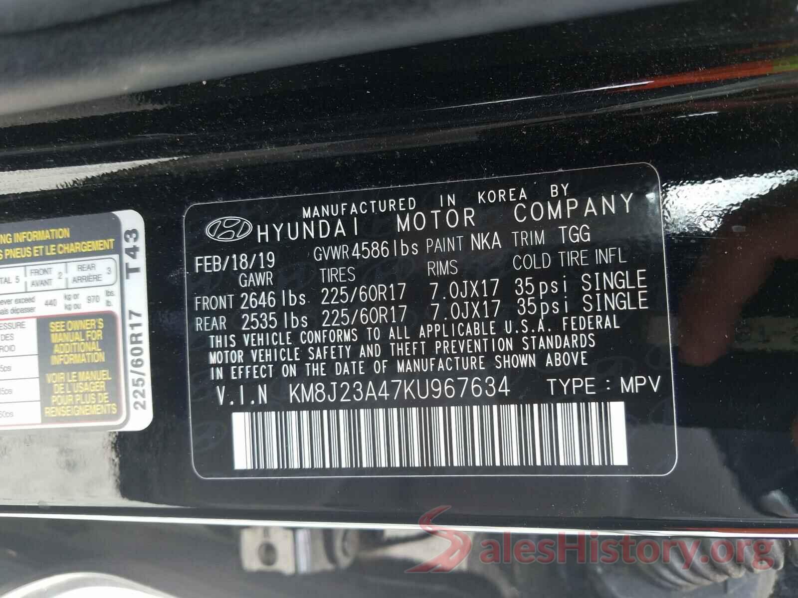 KM8J23A47KU967634 2019 HYUNDAI TUCSON