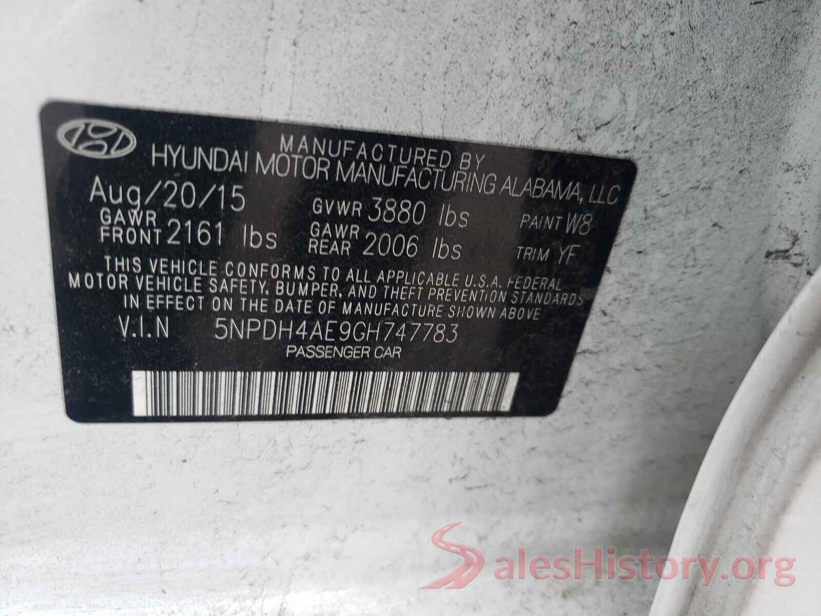 5NPDH4AE9GH747783 2016 HYUNDAI ELANTRA